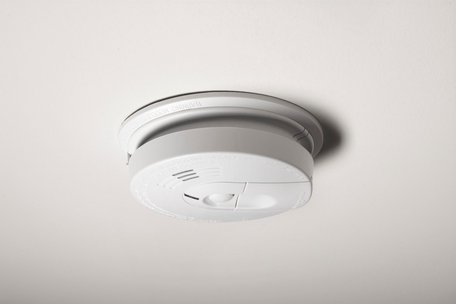 Smoke detector mounted on a ceiling